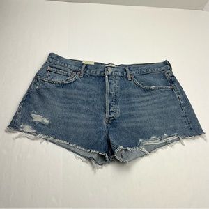 Agolde Parker Denim Blue Distressed Button Fly Cut Off Shorts Womens Size 32 NEW
